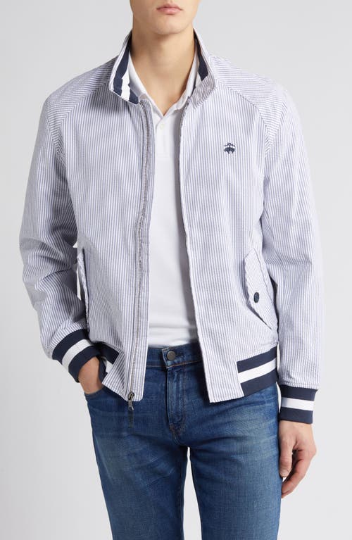 Brooks Brothers Out Harrington Seersucker Jacket In Blue/ivory Stripe