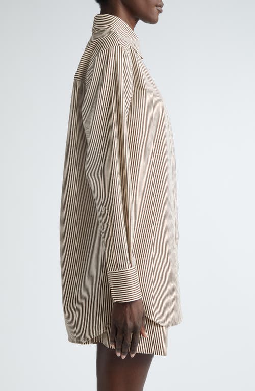 Shop Brandon Maxwell The Phillippa Stripe Oversize Cotton Twill Button-up Shirt In Chocolate Stripe