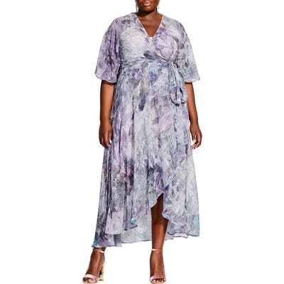 Plus Size City Chic Floral Chiffon Wrap Dress, White
