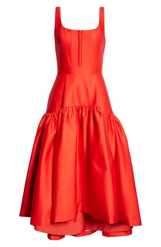 Shop Alice And Olivia Diana High-low Midi Dress In Bright Ruby