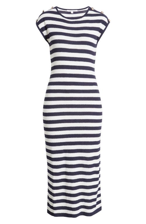 Shop Zoe And Claire Stripe Midi Sweater Dress In Navy/ivory