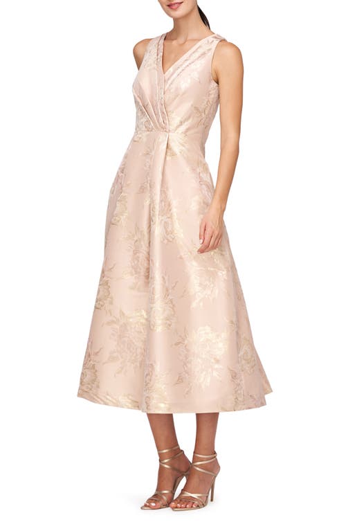 Shop Kay Unger Poppy Metallic Jacquard Midi Cocktail Dress In Summer Gold