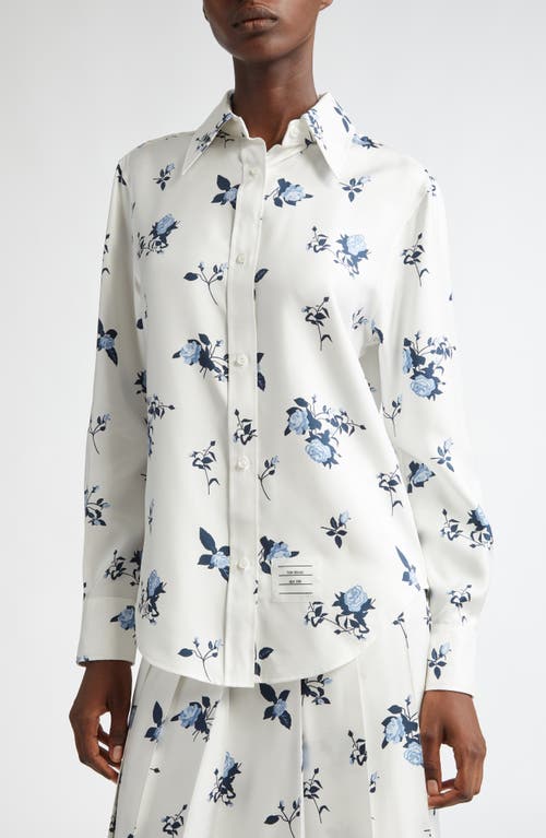 Shop Thom Browne Rose Print Silk Button-up Shirt In White