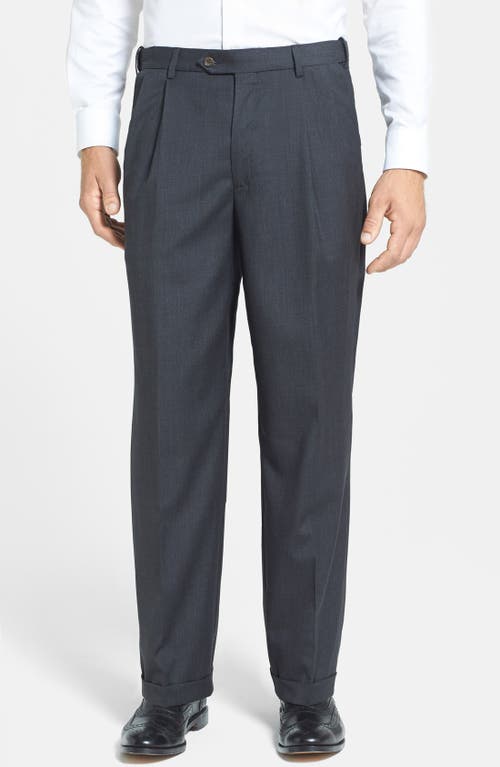 Berle Self Sizer Waist Pleated Lightweight Plain Weave Classic Fit Trousers Charcoal at Nordstrom, X