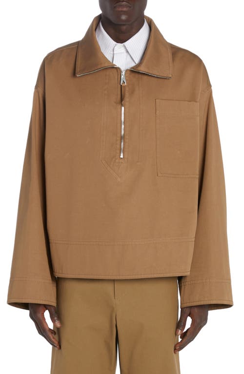 Bottega Veneta Cotton Gabardine Half Zip Jacket Dark Sand at Nordstrom,