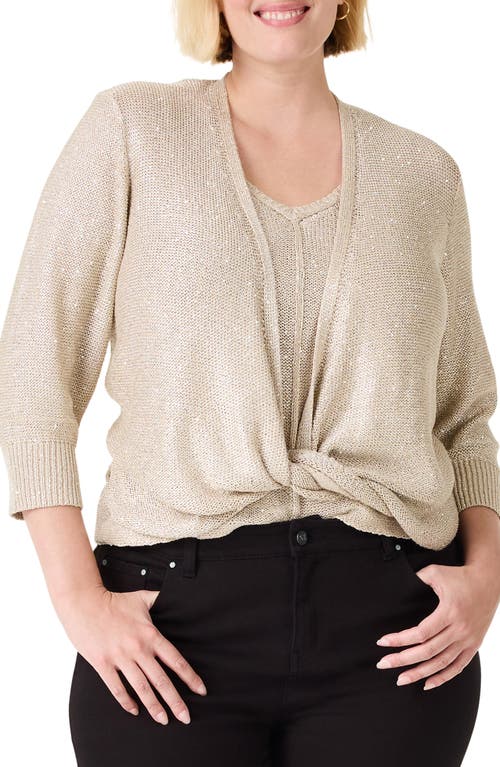 Shop Nic + Zoe Nic+zoe Subtle Sparkle 4-way Cotton Blend Cardigan In Brown Rice