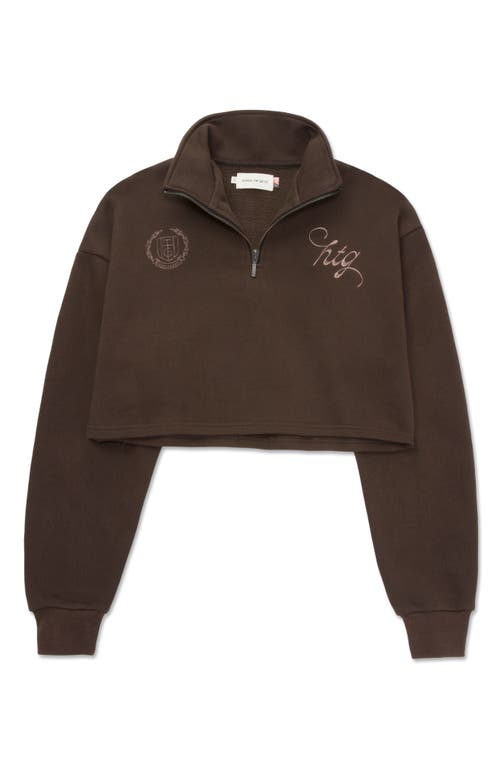 Embroidered Quarter Zip Cotton Crop Sweatshirt in Black