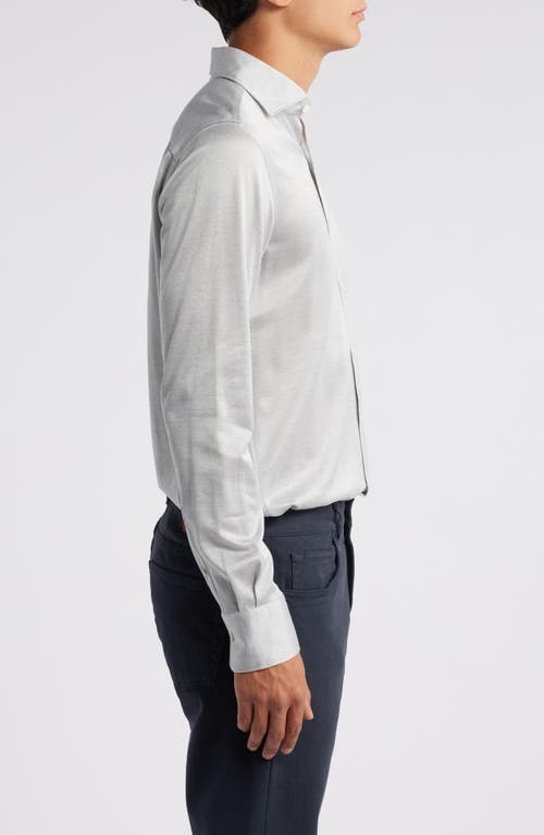 Shop Canali Microprint Knit Cotton Button-up Shirt In Light Grey