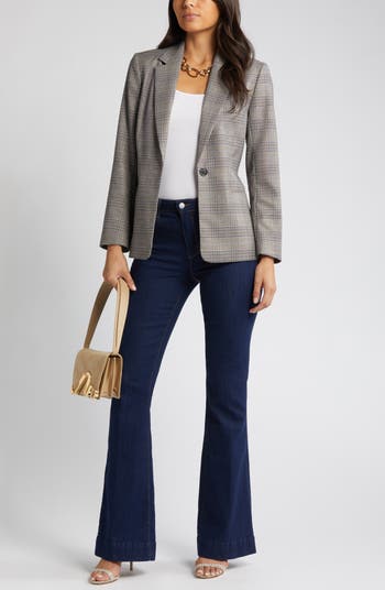 Spring Style: Plaid Long Blazer + Straight Leg Jeans + YSL Medium Envelope  Bag