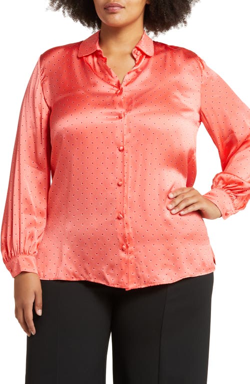 Dot Satin Button-Up Shirt in Coral