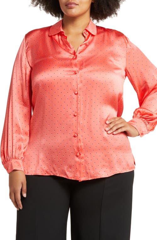 Marina Rinaldi Dot Satin Button-Up Shirt Coral at Nordstrom,