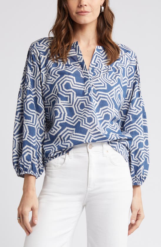 Shop Caslon (r) Pintuck Pleat Top In Blue Ensign- Ivory Ladder Geo