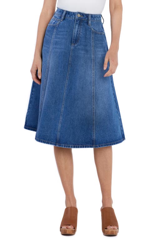 Spin Paneled Denim Midi Skirt in Spin Blue