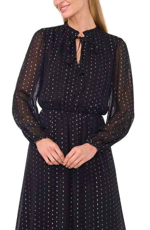 Shop Cece Metallic Clip Dot Long Sleeve Chiffon Maxi Dress In Rich Black