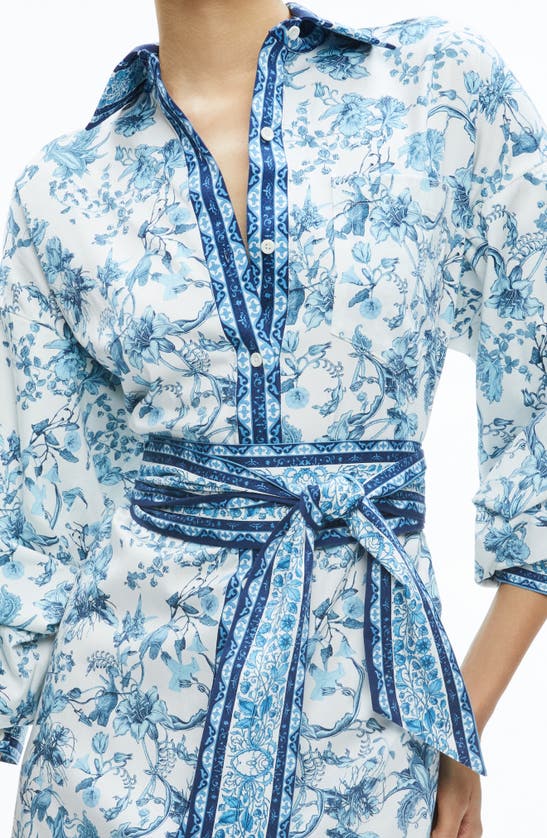 Shop Alice And Olivia Alice + Olivia Tanika Floral Stretch Cotton Maxi Shirtdress In Je L Adore Spring Sky