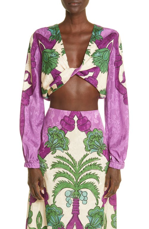 Johanna Ortiz Bemused Palm Orchid Jacquard Crop Top in Palms Orchid/Ecru