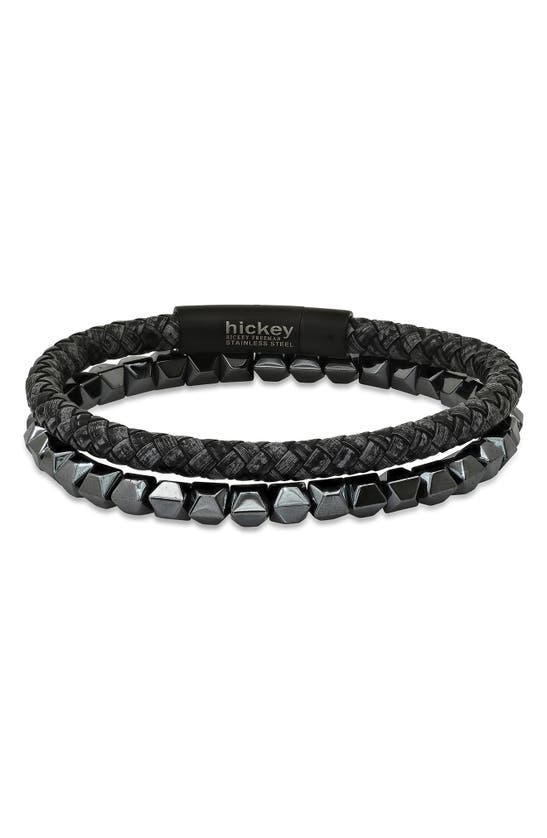 Hmy Jewelry Beaded Stainless Steel & Faux Leather Bracelet Duo In Black