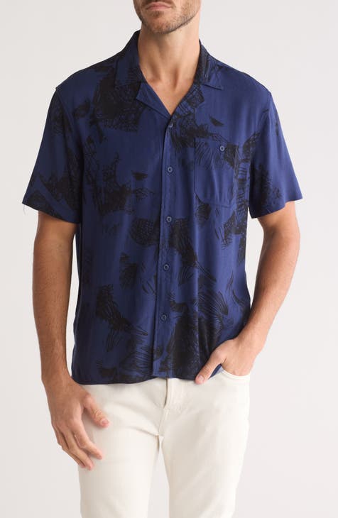 Abstract Floral Short Sleeve Button-Up Shirt