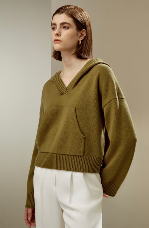 Lilysilk Cropped Wool-cashmere Blend Hoodie For Women In Avocado Green