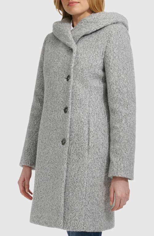Cole Haan Hooded Boucle Coat In Light Grey