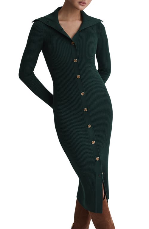 Reiss Green Maria Petite Button Through Bodycon Midi Dress In Green