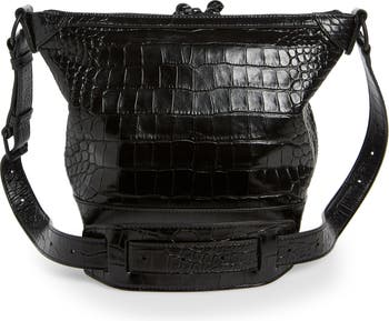 Balenciaga Black Croc Embossed Calfskin Leather Neo Classic Small