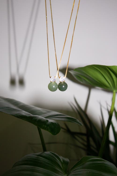 Seree Esther Green Jade And Zircon Necklace In Light Green