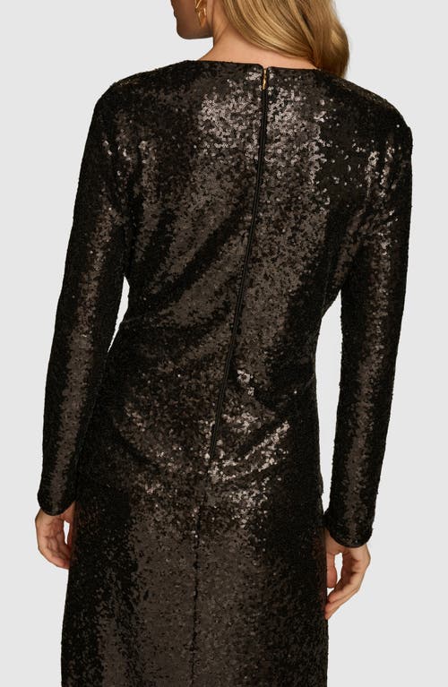 Shop Donna Karan New York Sequin Tie Waist Long Sleeve Top In Black