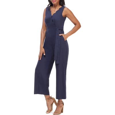 Maggy London Maragriet Wrap Linen Jumpsuit, Blue