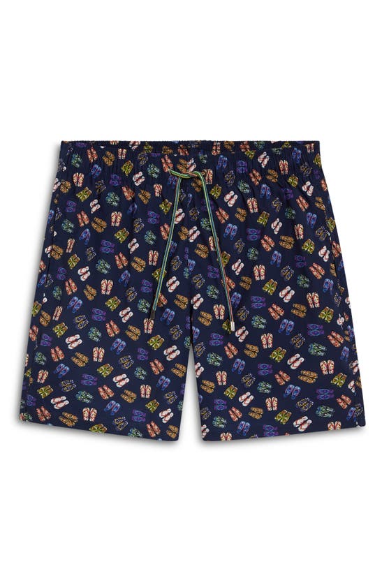 Bugatchi Flip Flop Print Swim Trunks In Navy
