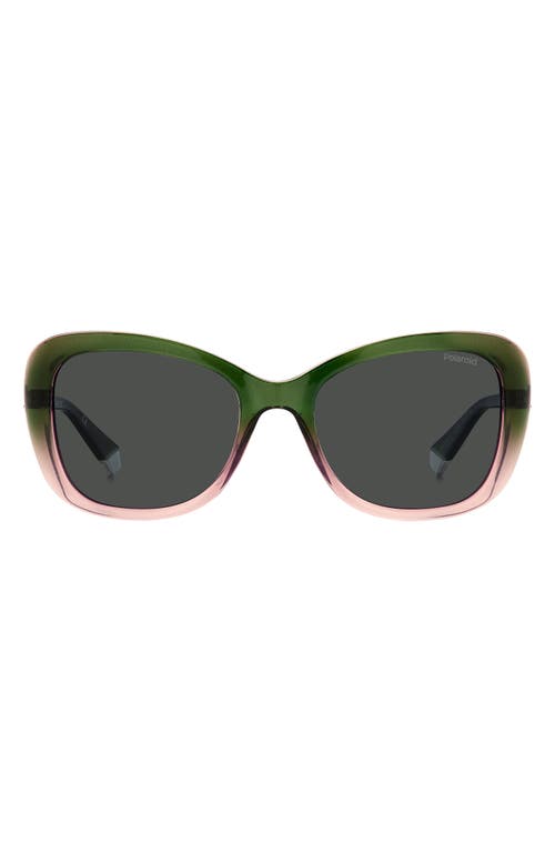 53mm Polarized Cat Eye Sunglasses in Green Pink/Grey Polarized