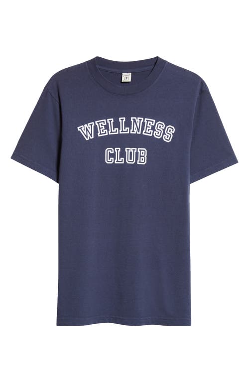 Shop Sporty And Rich Sporty & Rich Wellness Club Flocked Cotton Graphic T-shirt In Navy