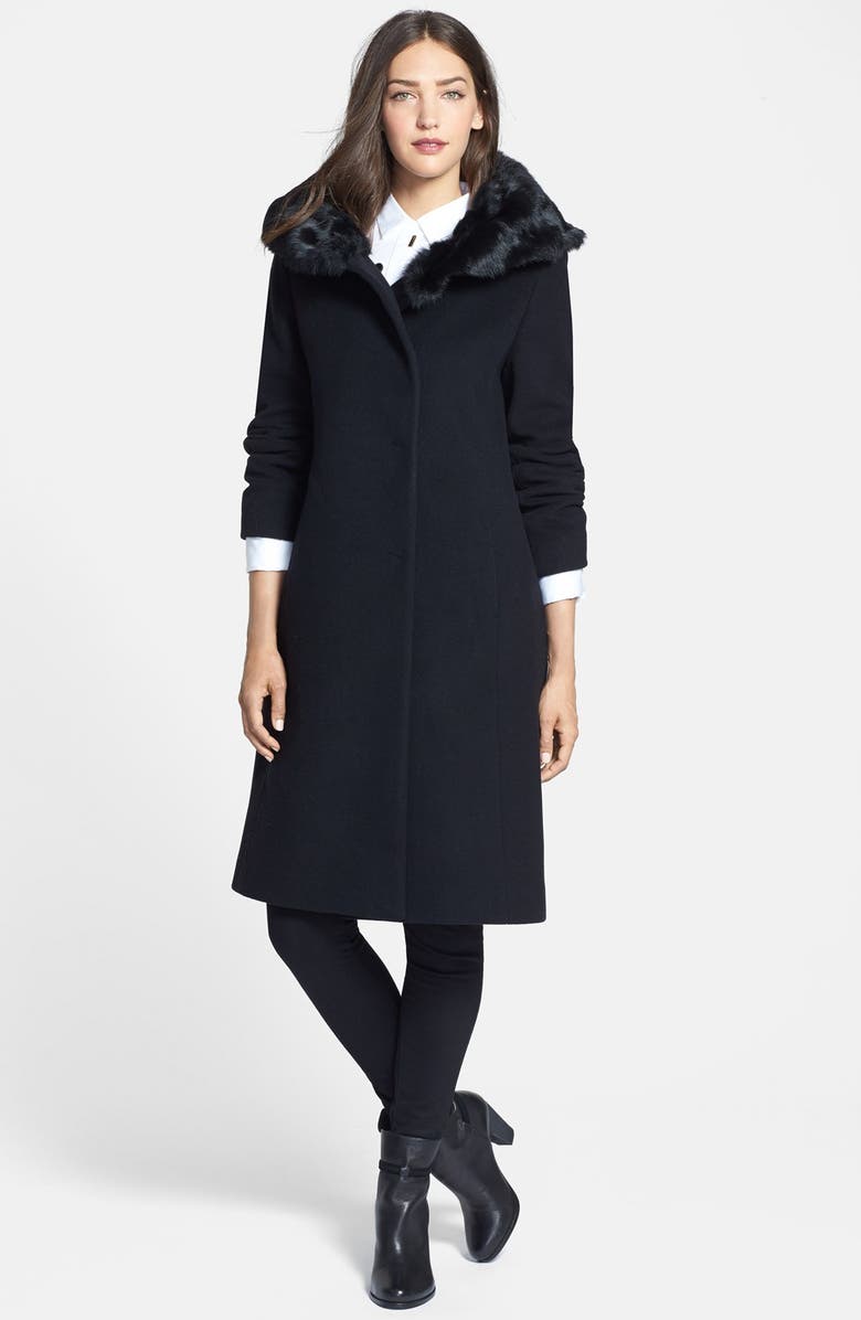 Cinzia Rocca DUE Genuine Rabbit Fur Collar Long Coat | Nordstrom