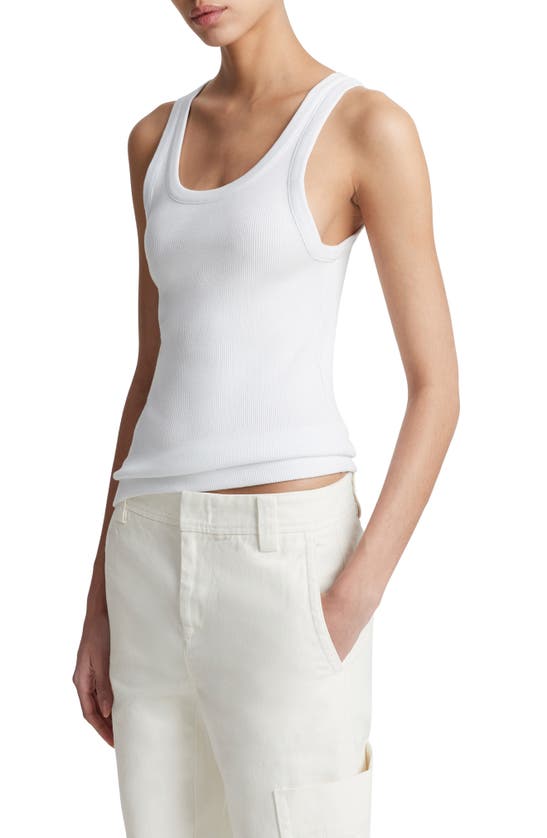 Shop Vince Scoop Neck Rib Tank In Optic White