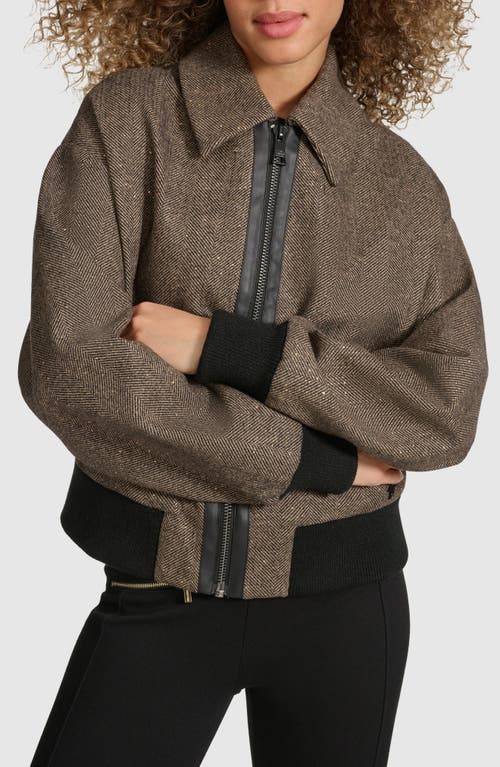 Karl Lagerfeld Paris Sparkle Herringbone Bomber Jacket In Brown Multi