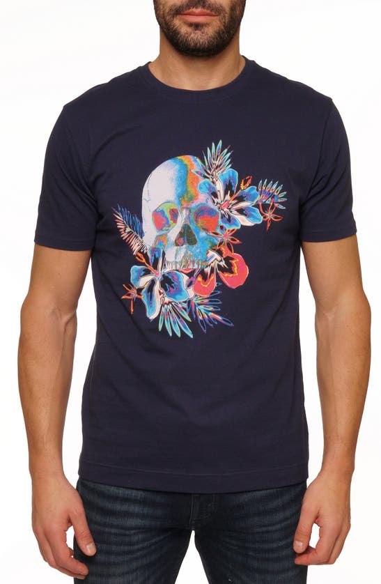 Shop Robert Graham Tropical Skull Graphic T-shirt In Navy