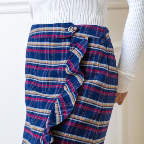 Shop Hope & Henry Organic Flannel Ruffle Skirt In Navy Autumn Plaid