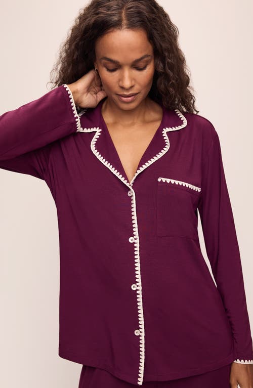 Eberjey Frida Whipstitch Long Pajama Set In Plum/ivory