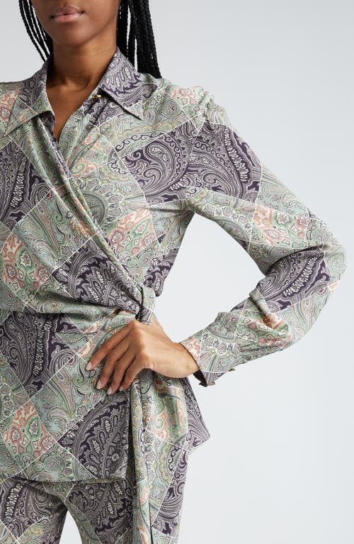 Shop Etro Paisley Long Sleeve Wrap Top In Green Multi