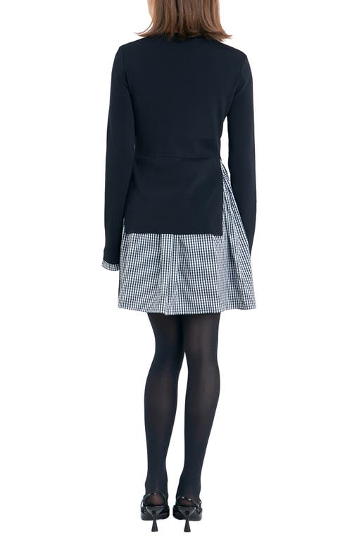 English Factory Mixed Media Long Sleeve Minidress In Black