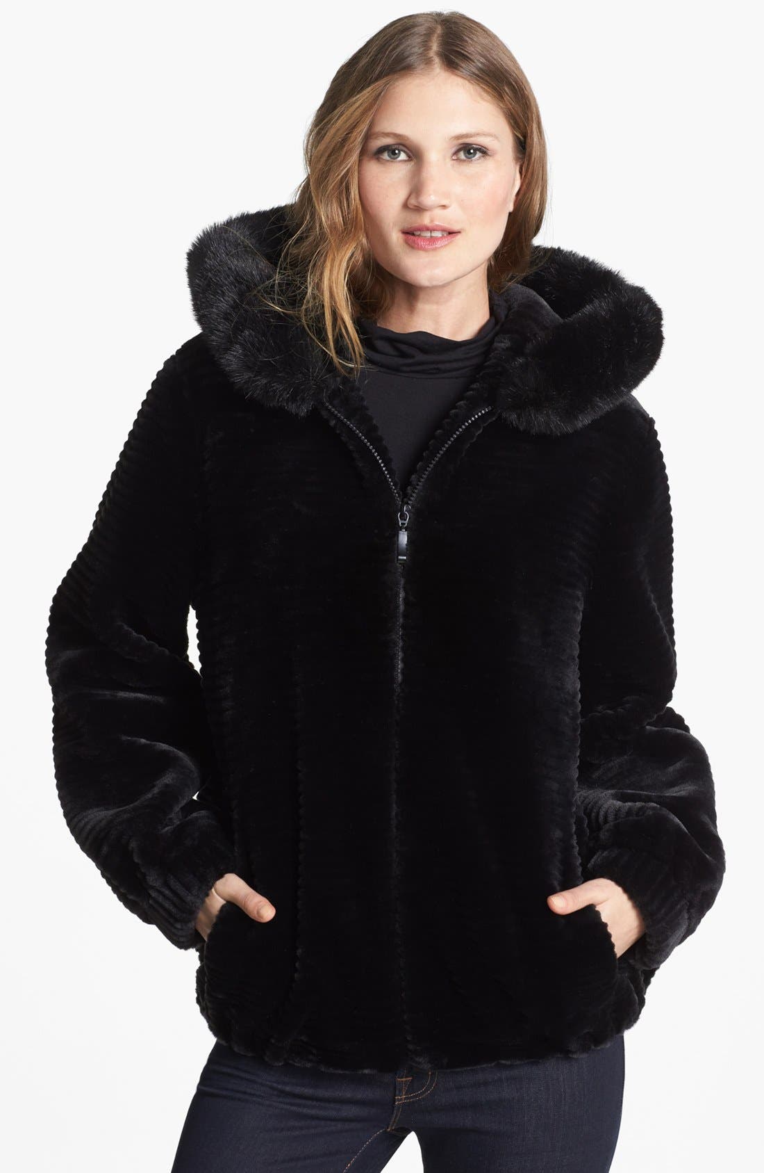 Gallery Hooded Faux Fur Blouson Jacket (Regular & Petite) Only