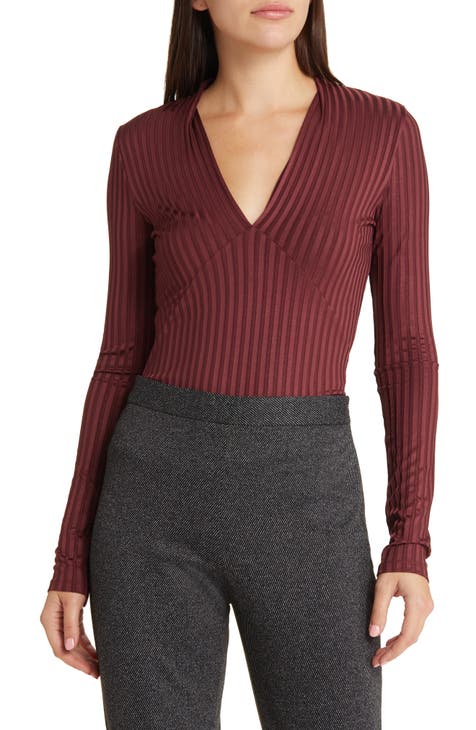 Lucky Brand Top Womens Medium Burgundy Red Waffle Knit Pleated V Neck M