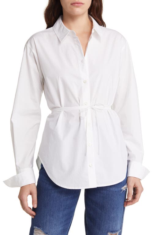 FRAME Slit Back Tie Waist Organic Cotton Button-Up Shirt in Blanc