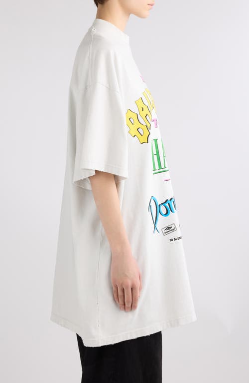 Shop Balenciaga Oversize Cotton Graphic T-shirt In Dirty White