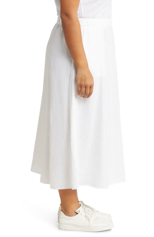Eileen Fisher Gathered A-line Organic Linen Midi Skirt In White