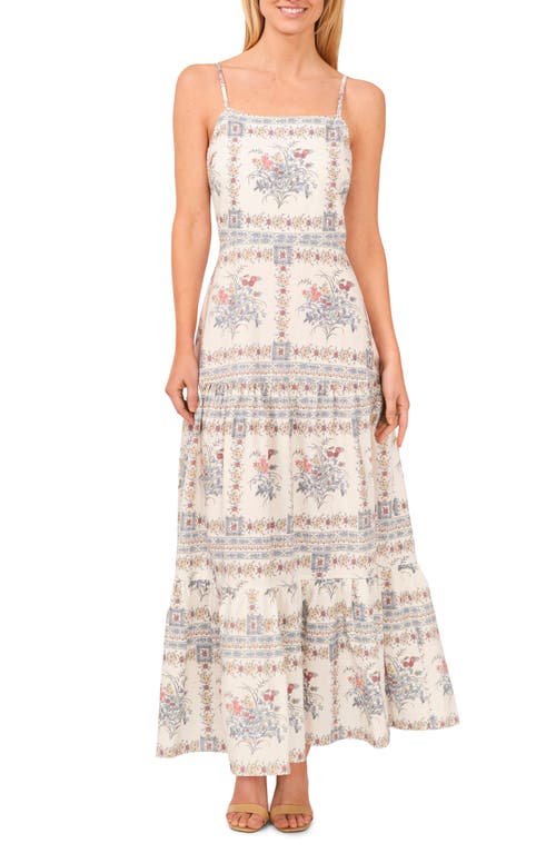 CeCe Floral Tiered Linen Blend Sundress in Egret Ivory at Nordstrom, Size 2