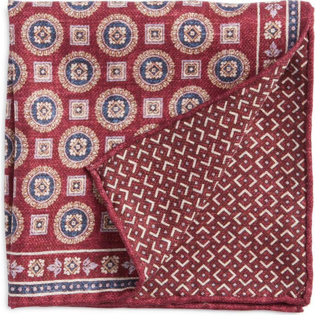 EDWARD ARMAH Medallion Neat Reversible Silk Pocket Square in Wine