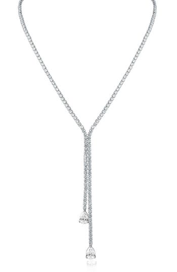 Shop Cz By Kenneth Jay Lane Cubic Zirconia Pear Drop Necklace In Clear/silver