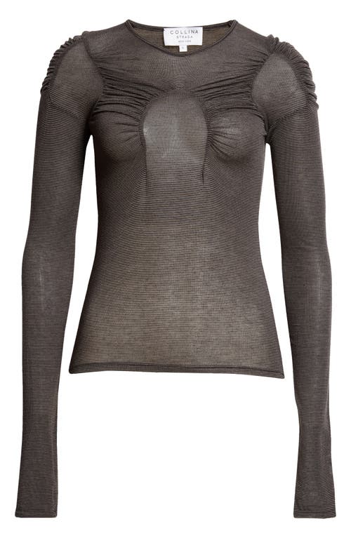 Shop Collina Strada Arc Stripe Ruched Long Sleeve Top In Charcoal Stripe