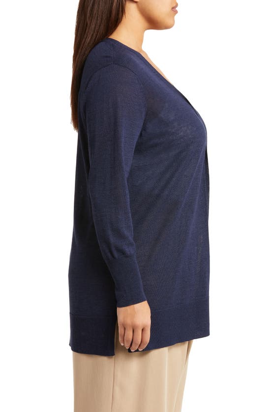 Halogen Side Slit Linen Blend Cardigan In Classic Navy